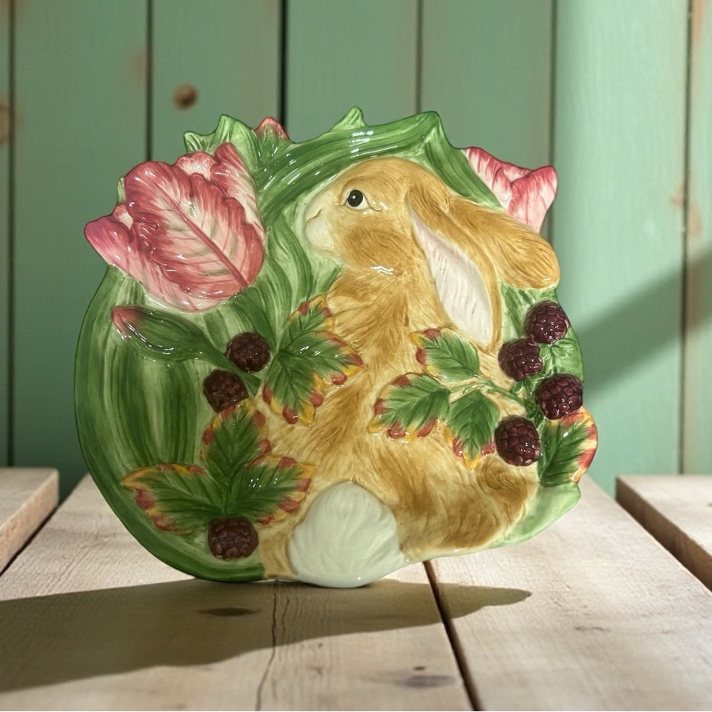 Fitz & Floyd Blackberry Rabbit Serving Plate Wall Hanging Plaque